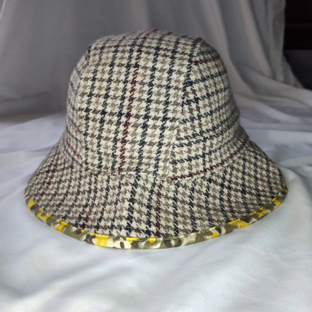 GAP Y2K Bucket Hat Wool Blend Tweed Houndstooth Fall 2004 Small/ Medium